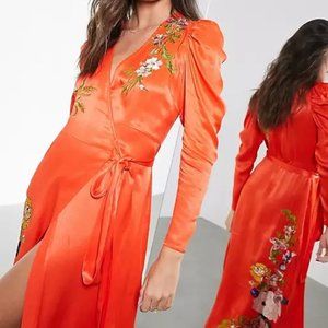 ASOS EDITION floral embroidered wrap midi dress